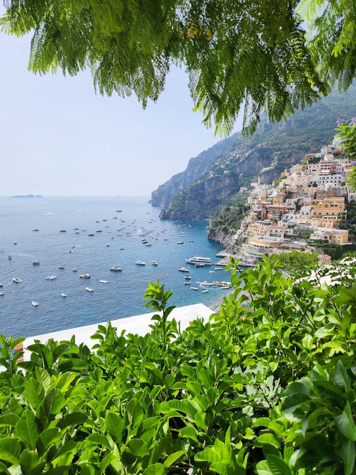 Breathtaking view of Positano's colorful cliffside homes overlooking the Mediterranean Sea.